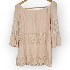 Free People Lace Off The Shoulder Bell Sleeve Small Pink Fairy Romantic Feminine